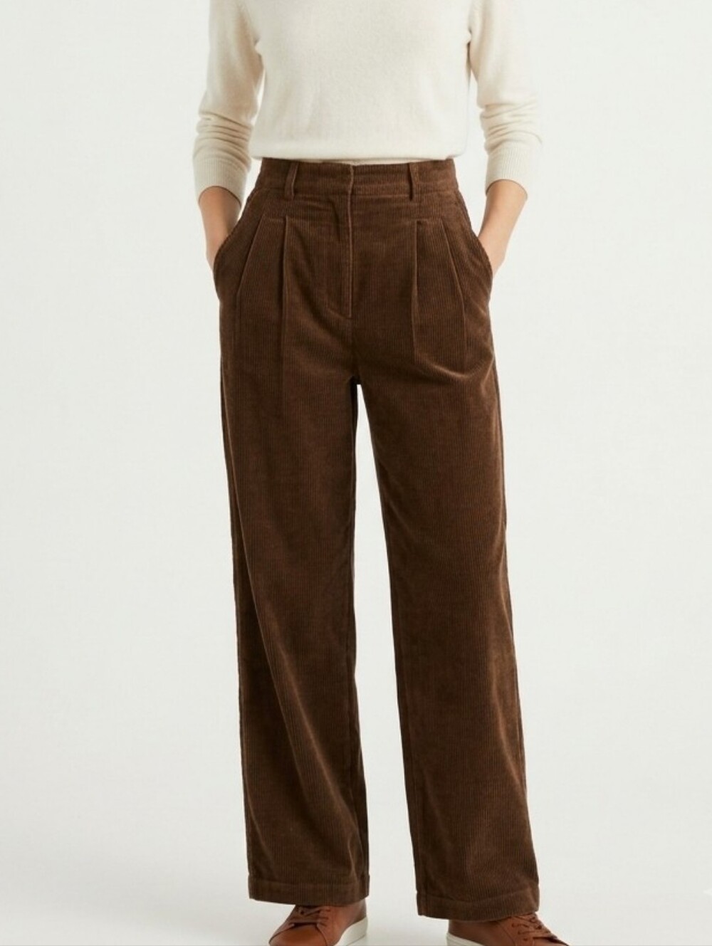 Sage the Label Brown Pleated Wide Leg Corduroy Trousers High Rise 100% Cotton M